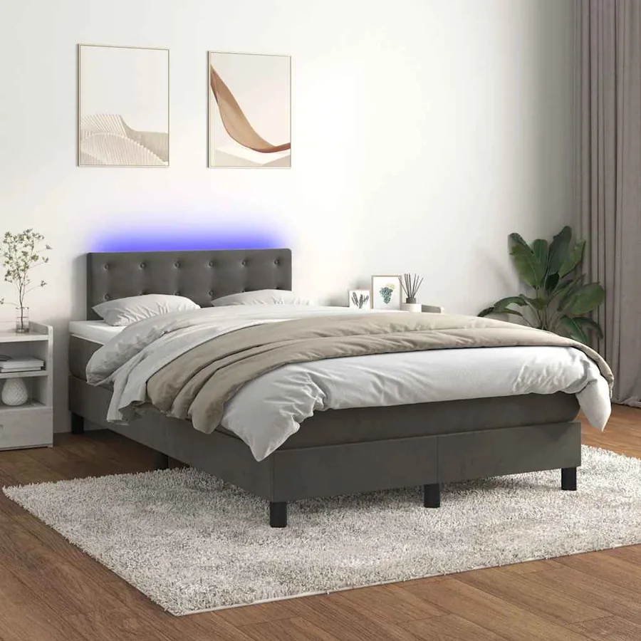 Sommier à lattes de lit avec matelas LED gris foncé 120x190 cm - 5