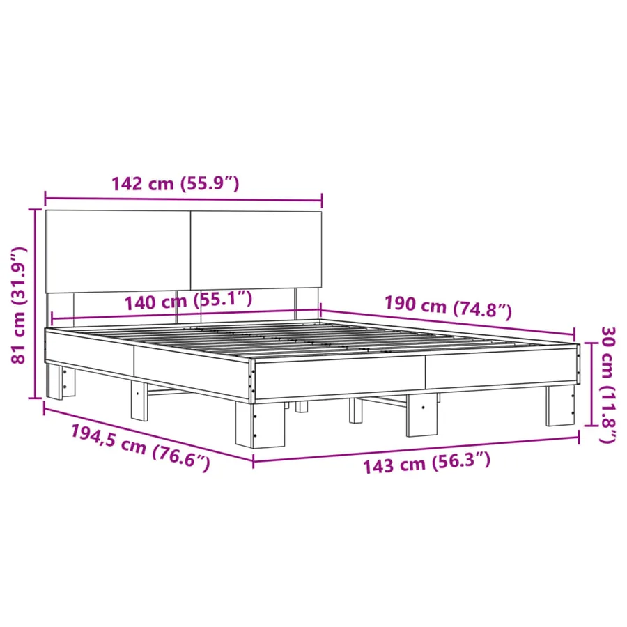 Cadre de lit sans matelas noir 140x190 cm - 9