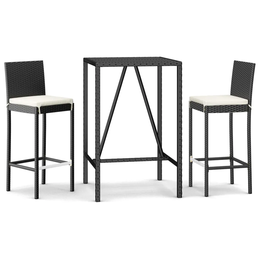 Ensemble de bar de jardin 3 pcs avec coussins noir poly rotin - 2