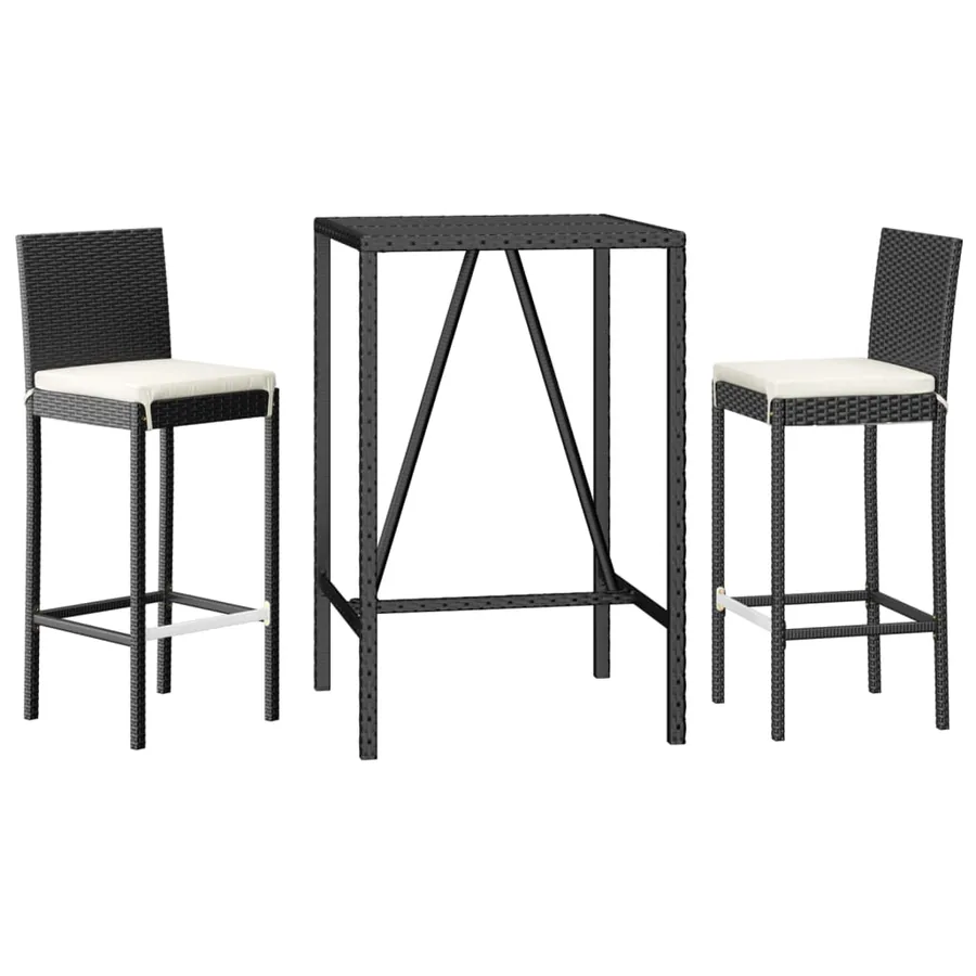Ensemble de bar de jardin 3 pcs avec coussins noir poly rotin - 3