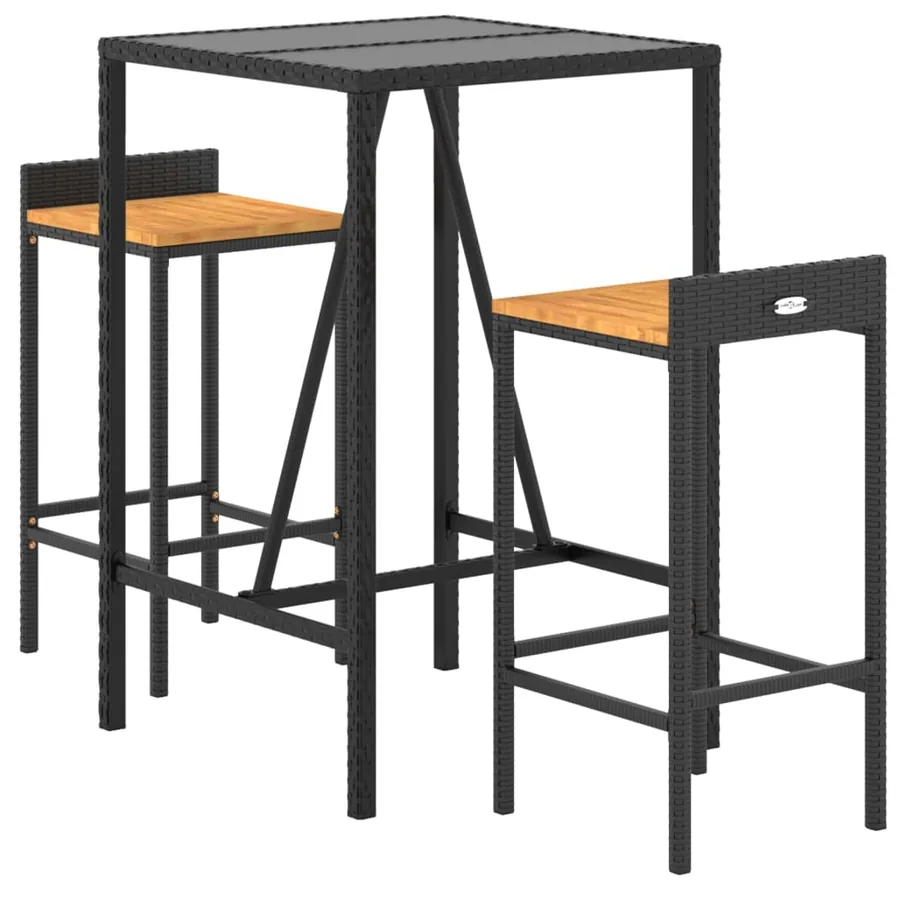 Ensemble de bar jardin 3 pcs noir poly rotin/bois massif acacia - 3