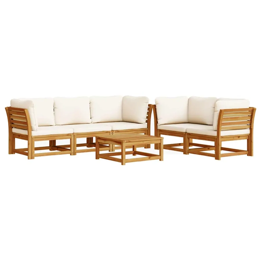 Salon de jardin 6 pcs avec coussins bois d'acacia solide - 2