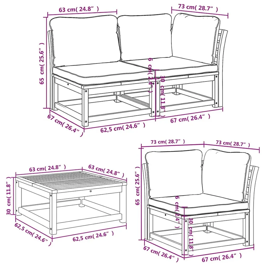 Salon de jardin 6 pcs avec coussins bois d'acacia solide - 9