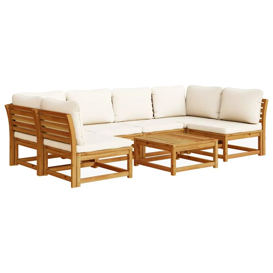 Salon de jardin avec coussins 7 pcs bois massif d'acacia - 2