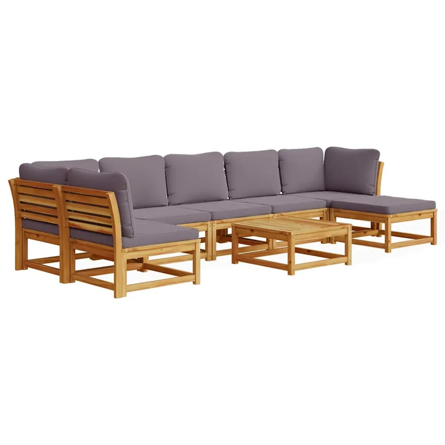 Salon de jardin avec coussins 8 pcs bois massif d'acacia - 2