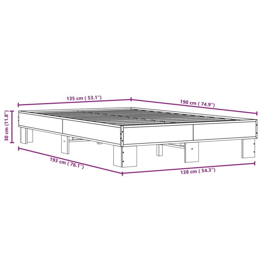 Cadre de lit sans matelas chêne marron 135x190 cm - 9