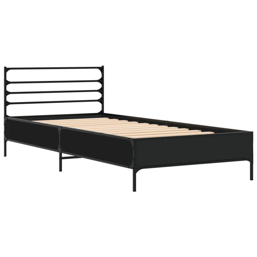 Cadre de lit sans matelas noir 75x190 cm - 3