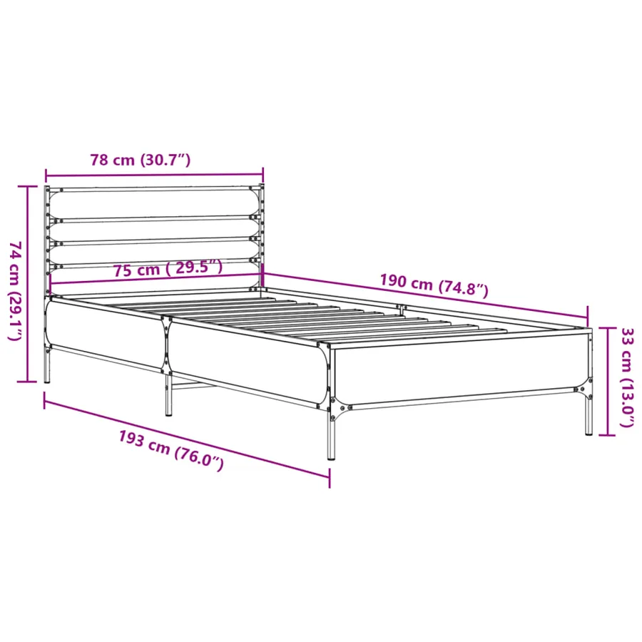 Cadre de lit sans matelas noir 75x190 cm - 9