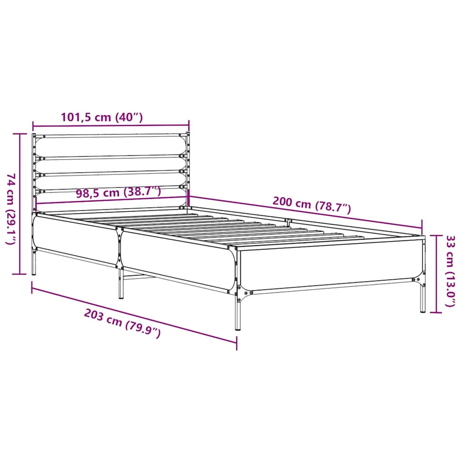 Cadre de lit sans matelas noir 100x200 cm - 9