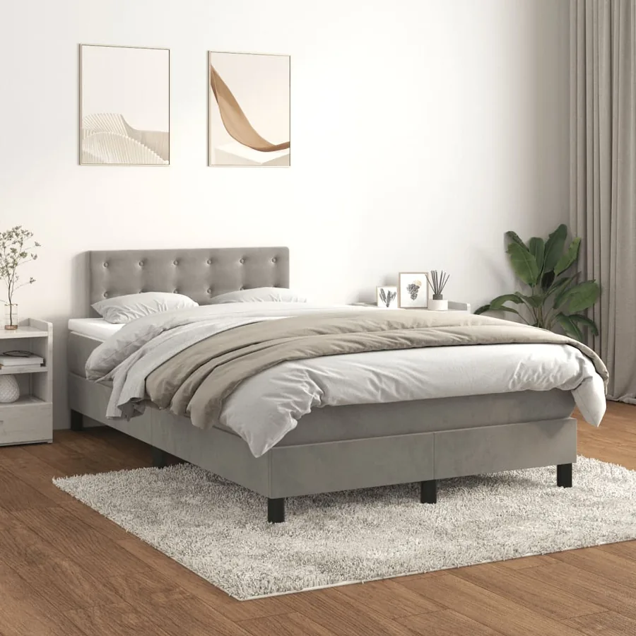Sommier à lattes de lit et matelas gris clair 120x190cm velours - 3