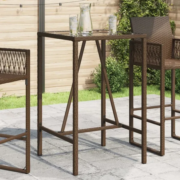 Table de bar d’extérieur marron 70x70x110 cm résine tressée