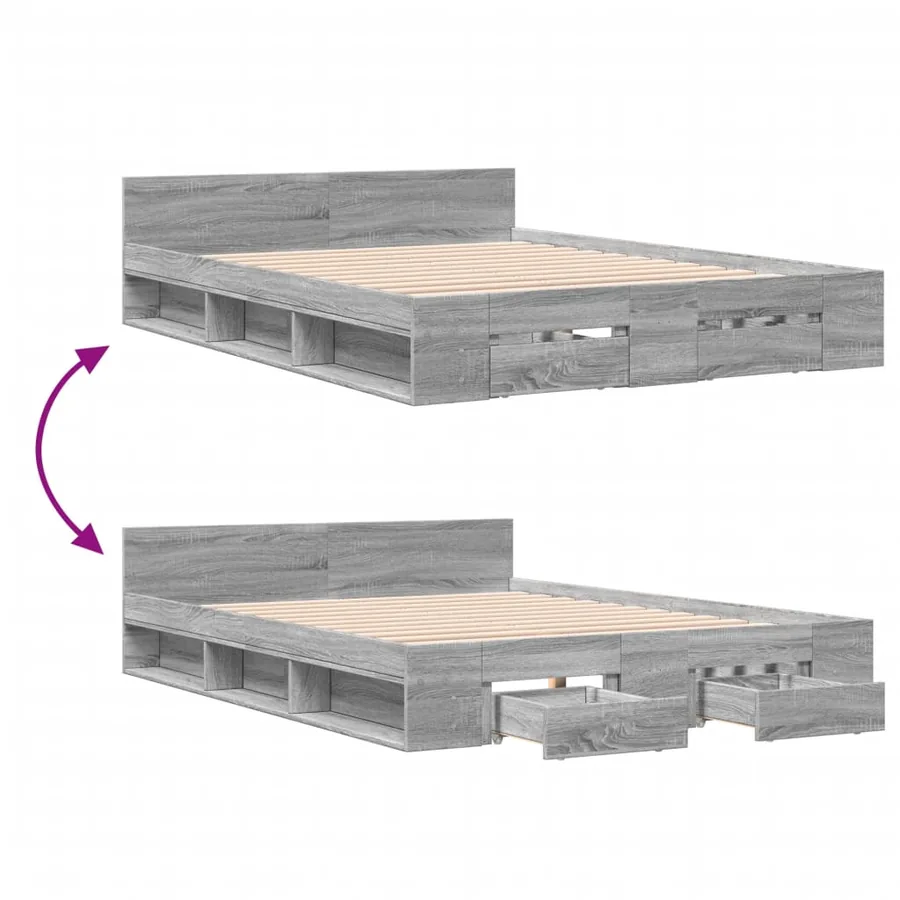 Cadre de lit avec tiroirs sans matelas sonoma gris 120x200 cm - 7