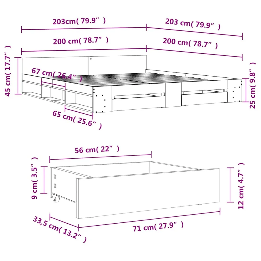 Cadre de lit avec tiroirs sans matelas blanc 200x200 cm - 10