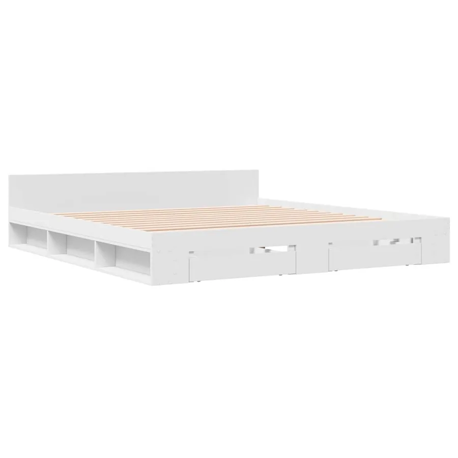 Cadre de lit avec tiroirs sans matelas blanc 200x200 cm - 3