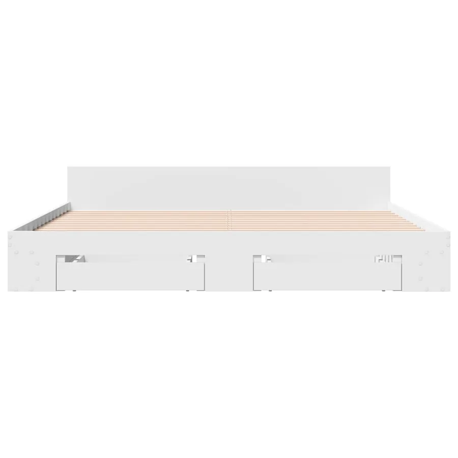 Cadre de lit avec tiroirs sans matelas blanc 200x200 cm - 4