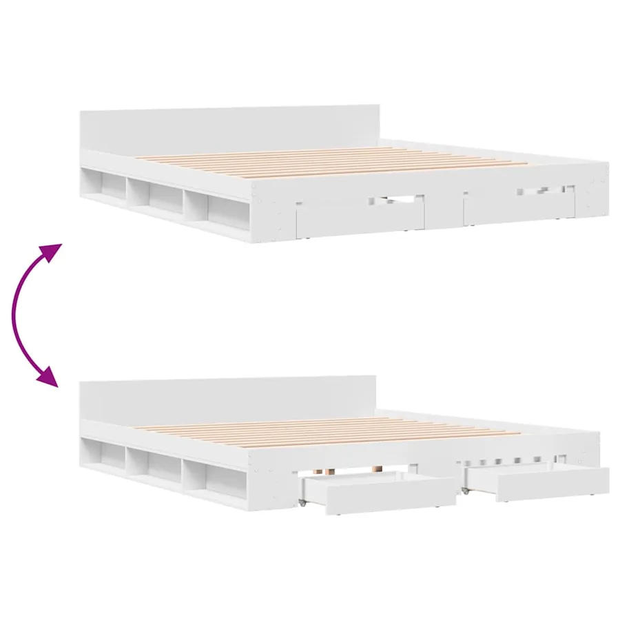 Cadre de lit avec tiroirs sans matelas blanc 200x200 cm - 7