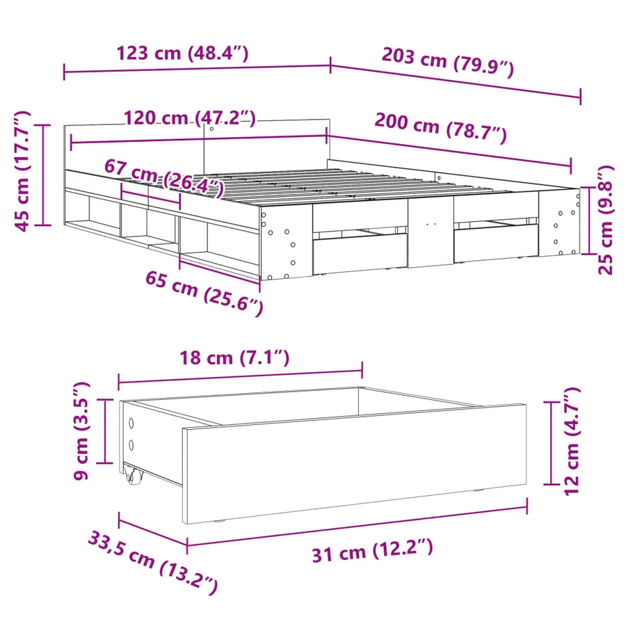 Cadre de lit avec tiroirs sans matelas blanc 120x200 cm - 10