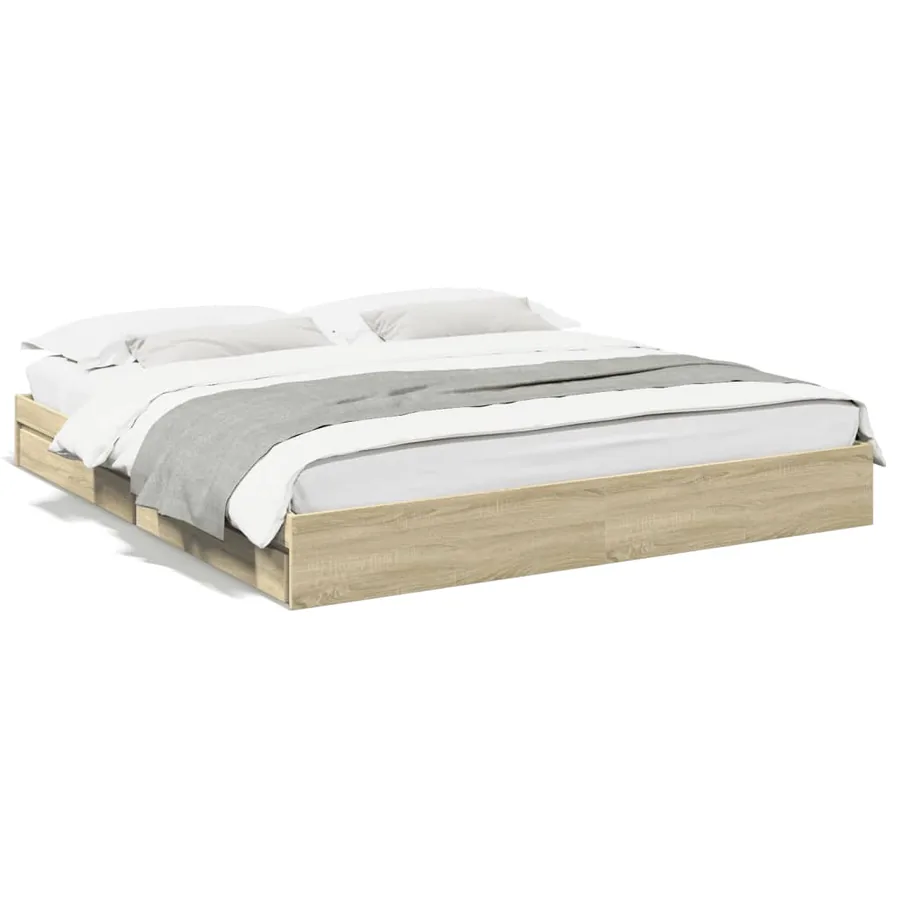 Cadre de lit avec tiroirs sans matelas chêne sonoma 200x200 cm - 2