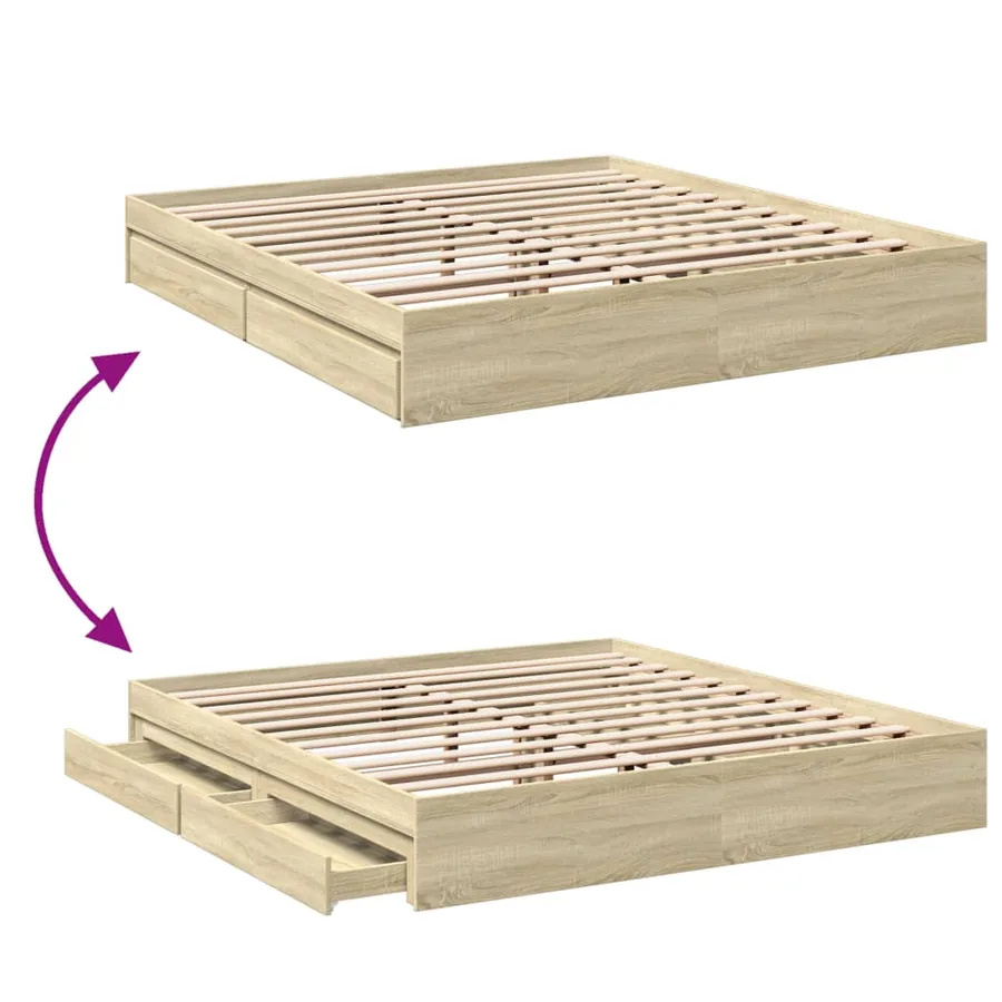 Cadre de lit avec tiroirs sans matelas chêne sonoma 200x200 cm - 7
