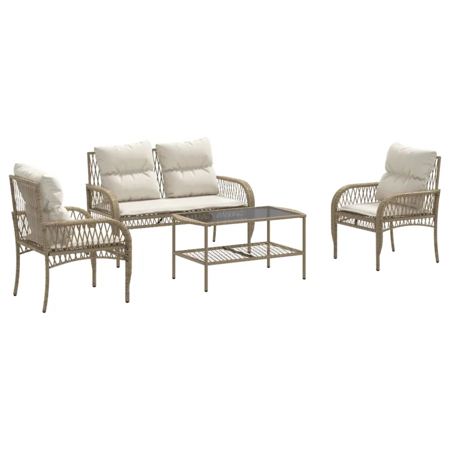 Salon de jardin avec coussins 4 pcs beige résine tressée - 2