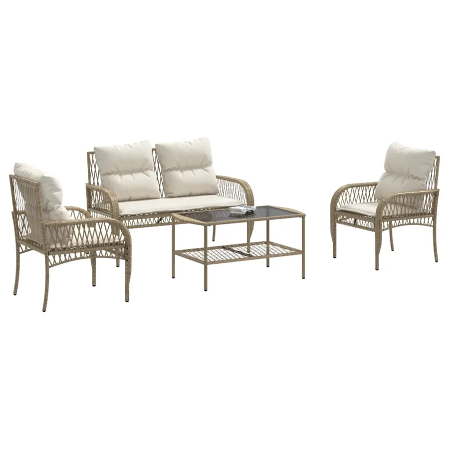 Salon de jardin avec coussins 4 pcs beige résine tressée - 3