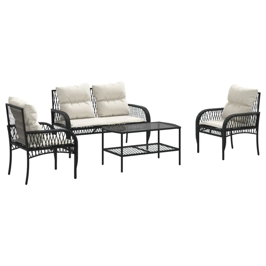 Salon de jardin 4 pcs avec coussins noir résine tressée - 2