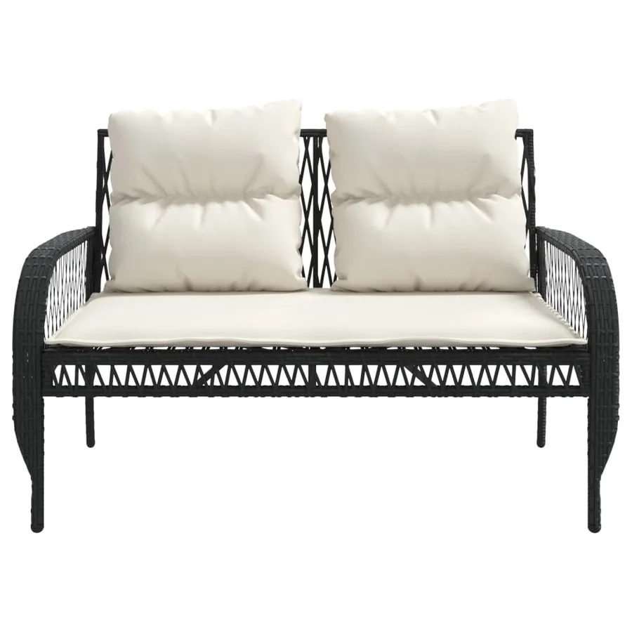 Salon de jardin 4 pcs avec coussins noir résine tressée - 7