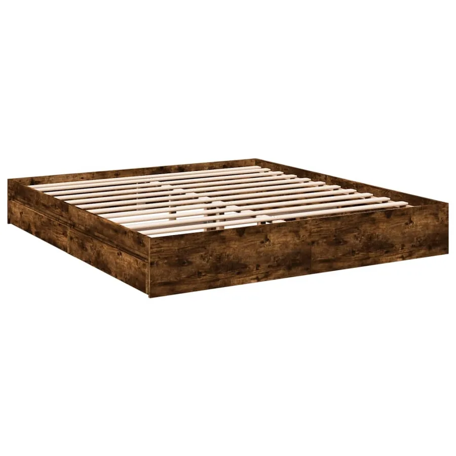Cadre de lit avec tiroirs sans matelas chêne fumé 200x200 cm - 3