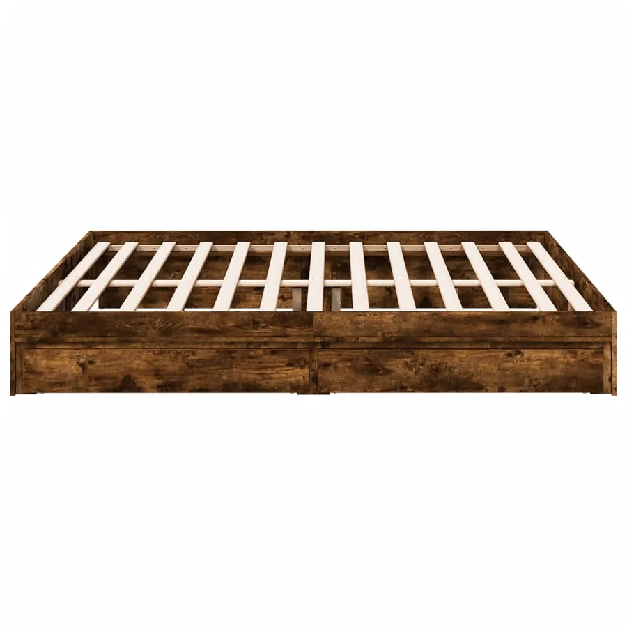 Cadre de lit avec tiroirs sans matelas chêne fumé 200x200 cm - 5