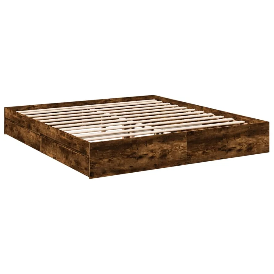 Cadre de lit avec tiroirs sans matelas chêne fumé 200x200 cm - 6