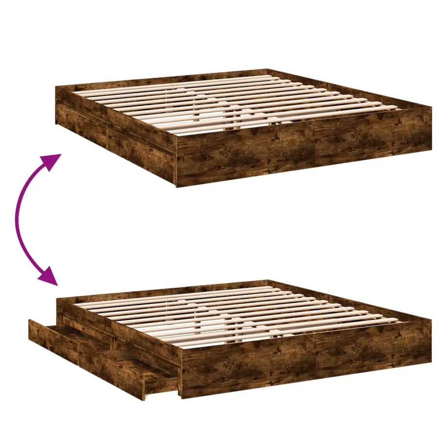 Cadre de lit avec tiroirs sans matelas chêne fumé 200x200 cm - 7