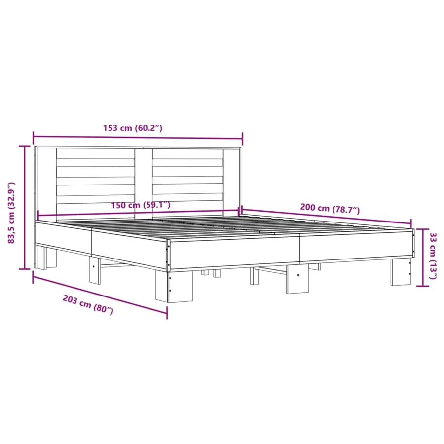 Cadre de lit sans matelas sonoma gris 150x200 cm - 9
