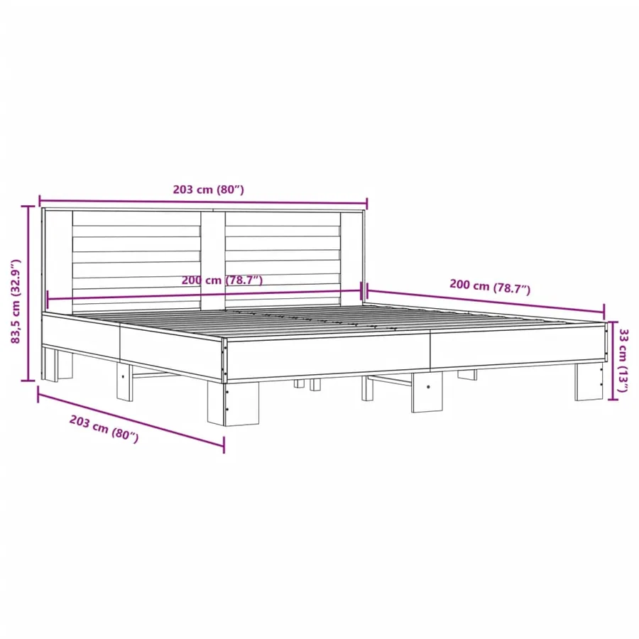 Cadre de lit sans matelas sonoma gris 200x200 cm - 9