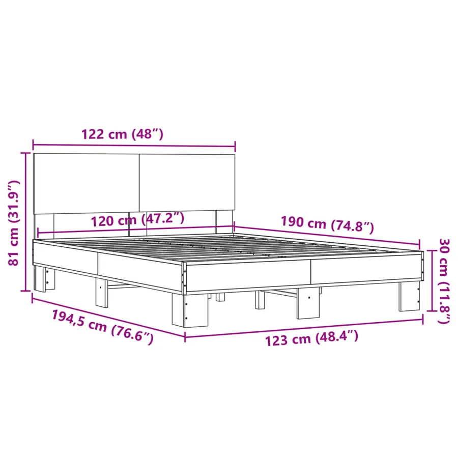 Cadre de lit sans matelas chêne fumé 120x190 cm - 9