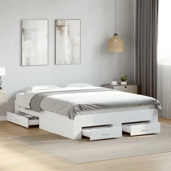 Cadre de lit avec tiroirs sans matelas blanc 135x190 cm