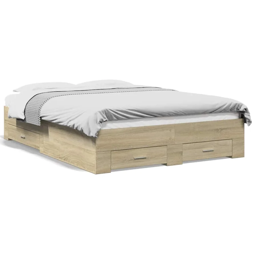 Cadre de lit avec tiroirs sans matelas chêne sonoma 135x190 cm - 2