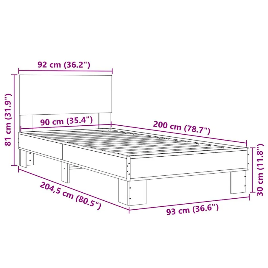 Cadre de lit sans matelas chêne fumé 90x200 cm - 9