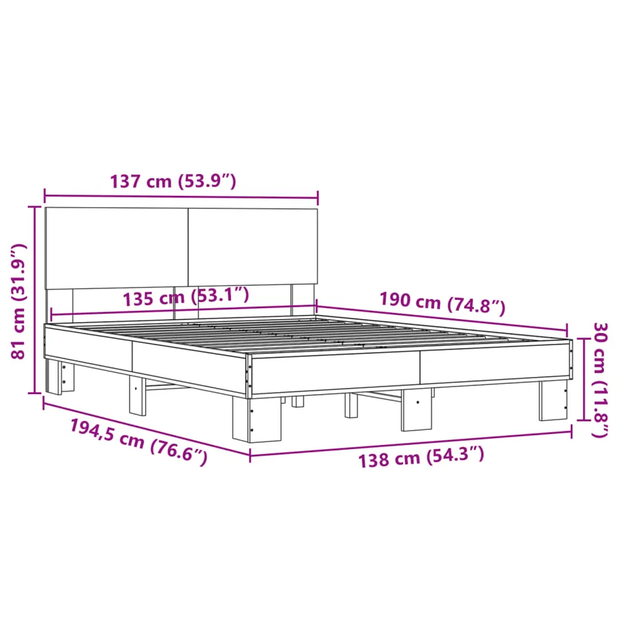 Cadre de lit sans matelas sonoma gris 135x190 cm - 9