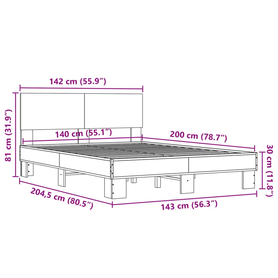 Cadre de lit sans matelas chêne marron 140x200 cm - 9