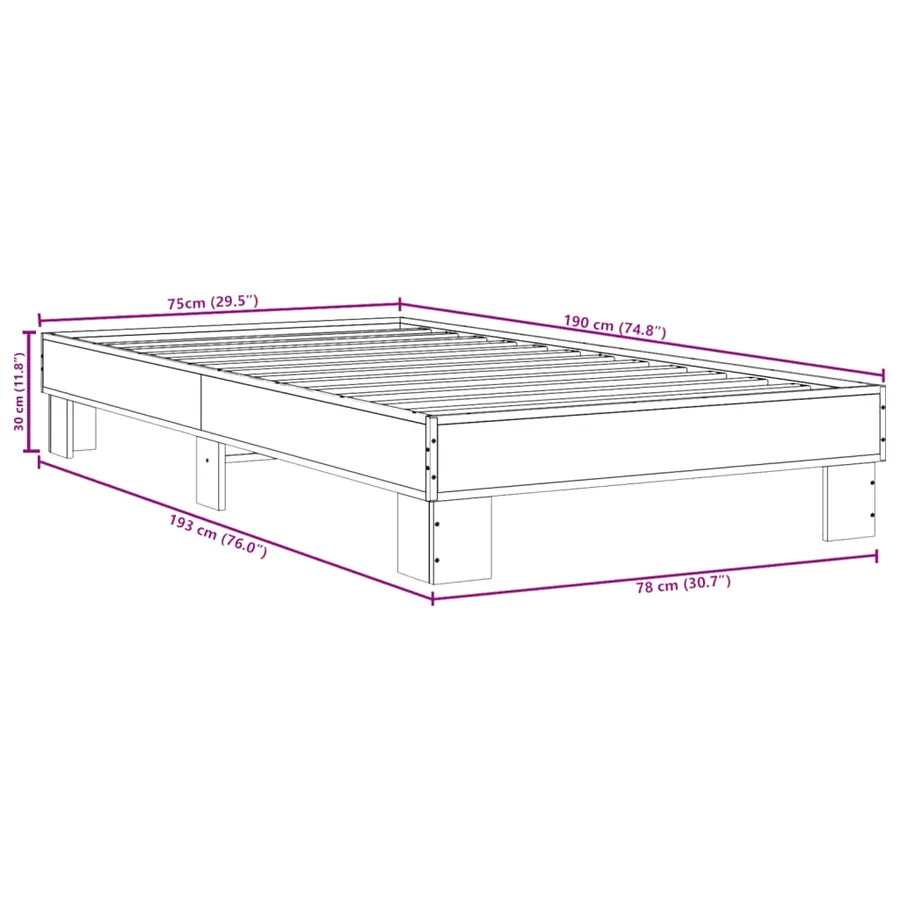 Cadre de lit sans matelas noir 75x190 cm - 9