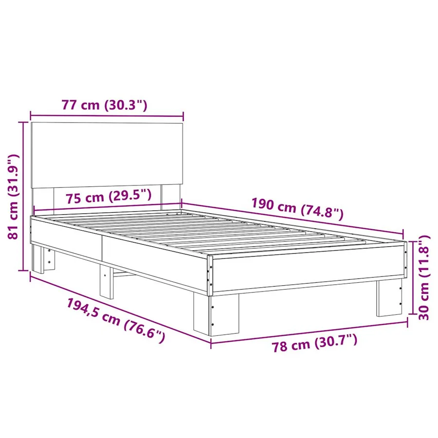Cadre de lit sans matelas chêne marron 75x190 cm - 9