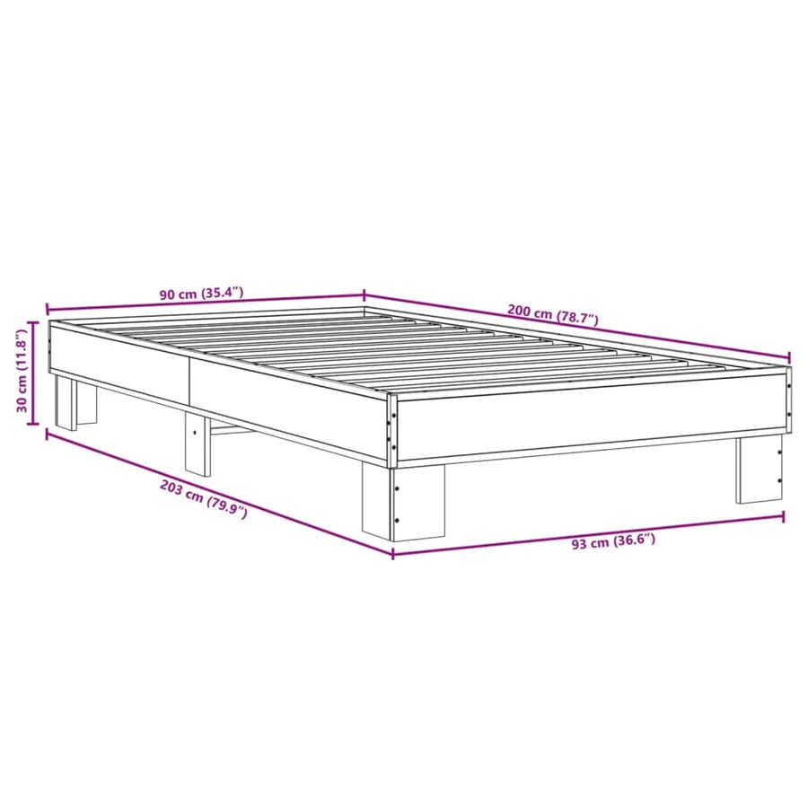 Cadre de lit sans matelas sonoma gris 90x200 cm - 9