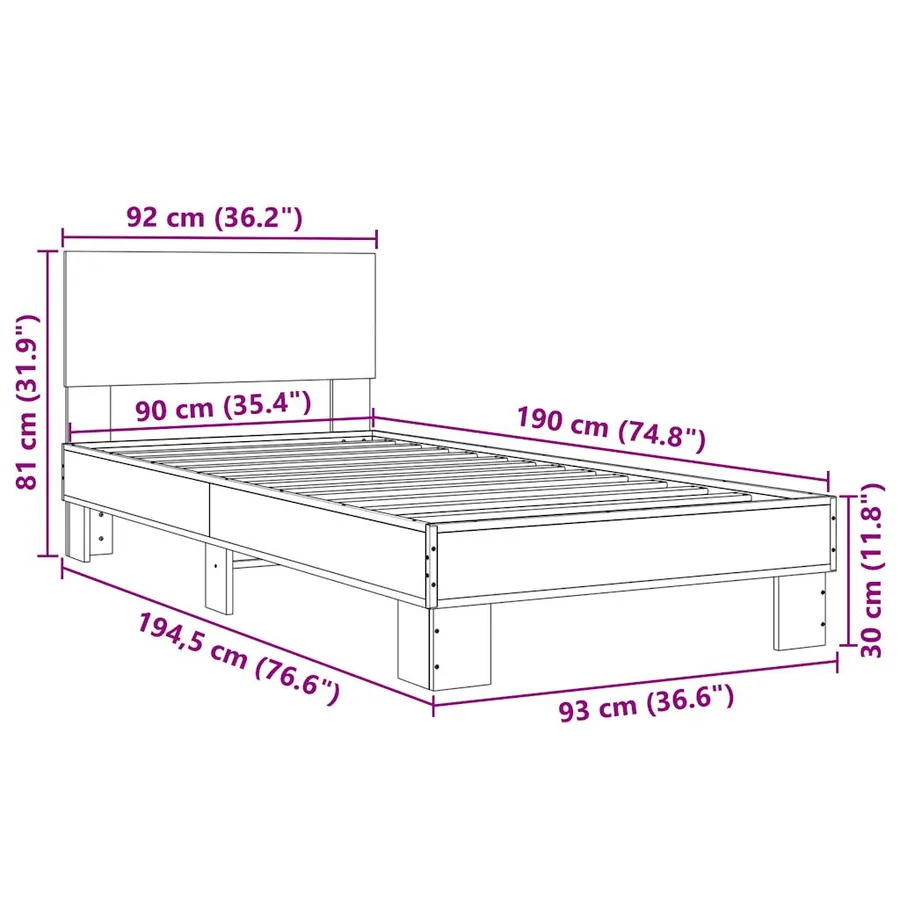 Cadre de lit sans matelas chêne marron 90x190 cm - 9
