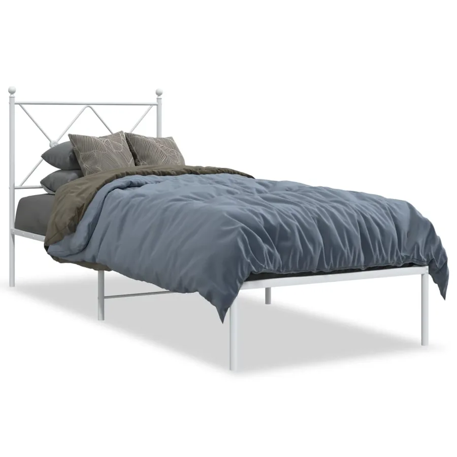 Cadre de lit métal sans matelas avec tête de lit blanc 75x190cm - 2
