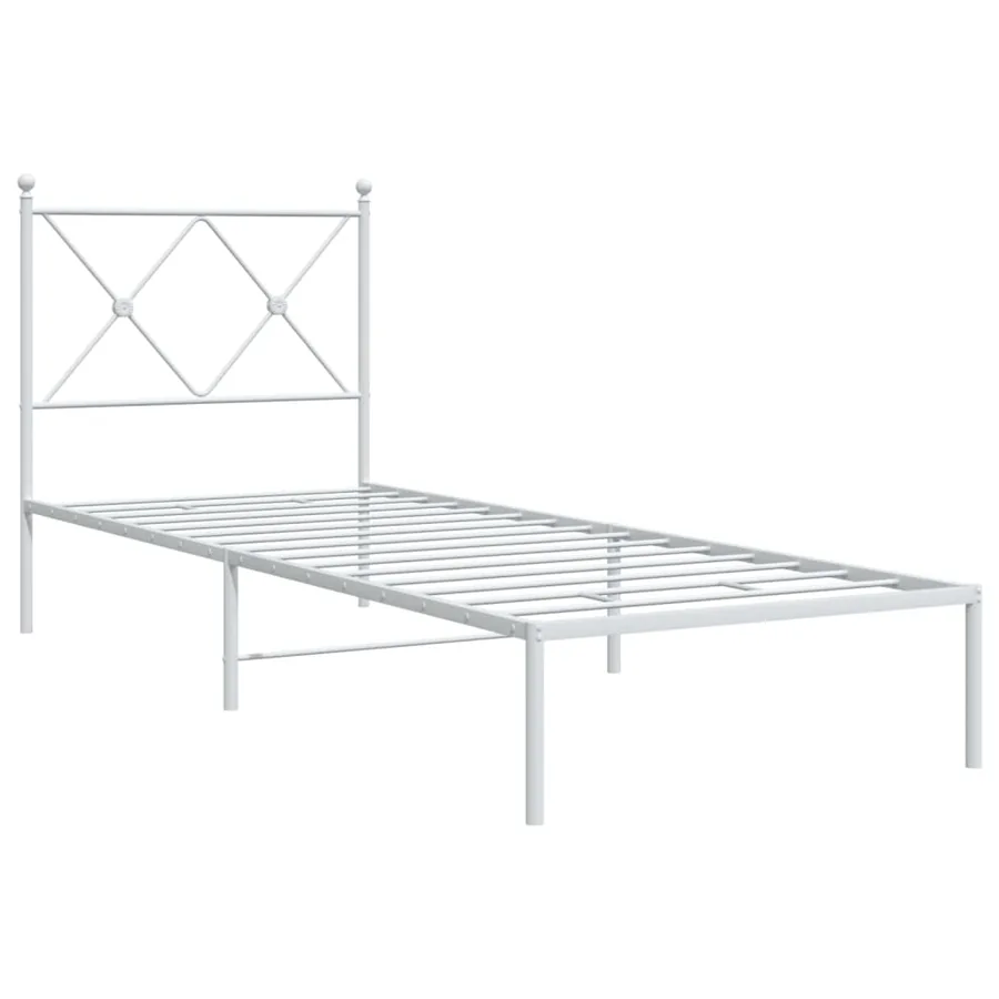 Cadre de lit métal sans matelas avec tête de lit blanc 75x190cm - 3
