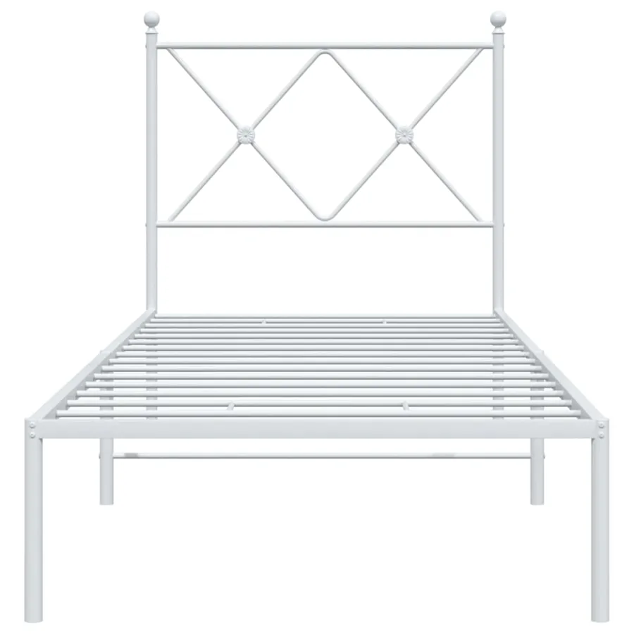 Cadre de lit métal sans matelas avec tête de lit blanc 75x190cm - 4