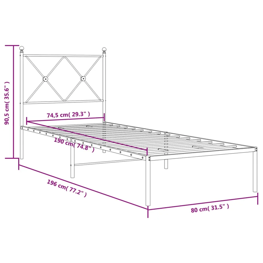 Cadre de lit métal sans matelas avec tête de lit blanc 75x190cm - 8