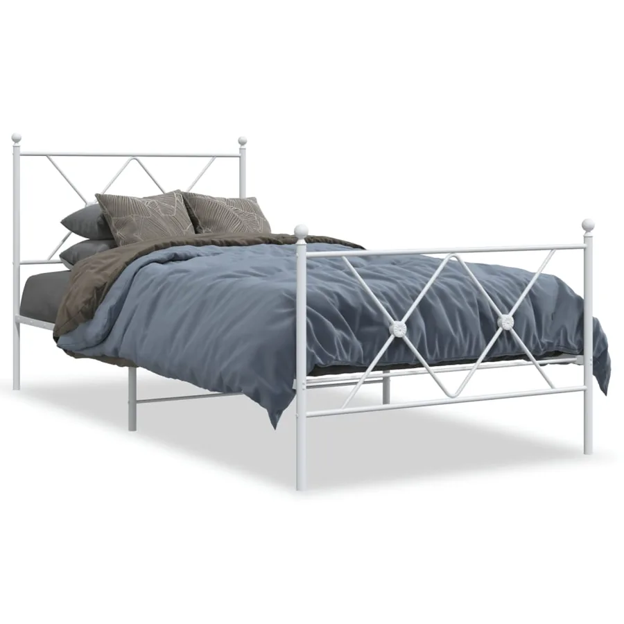 Cadre de lit métal sans matelas avec pied de lit blanc 90x200cm - 2