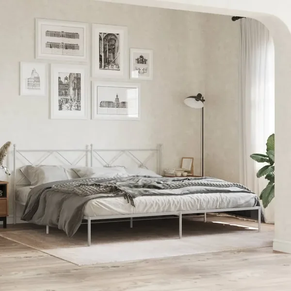 Cadre de lit métal sans matelas et tête de lit blanc 193x203 cm