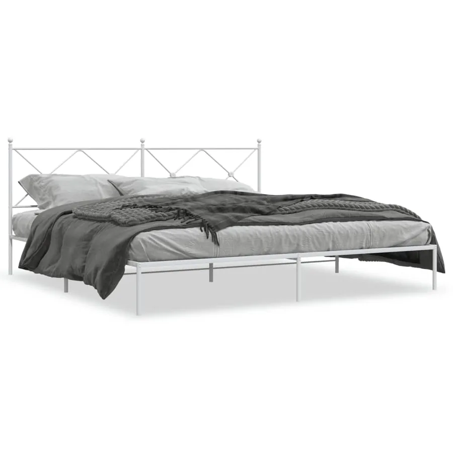 Cadre de lit métal sans matelas et tête de lit blanc 193x203 cm - 2